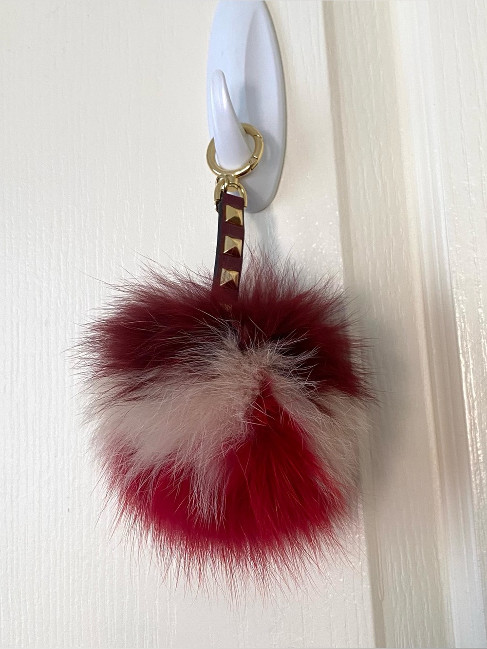 NWOT Michael Kors Lollipop Large Fox Fur Pom Pom Gold Studs Key Chain Bag Charm
